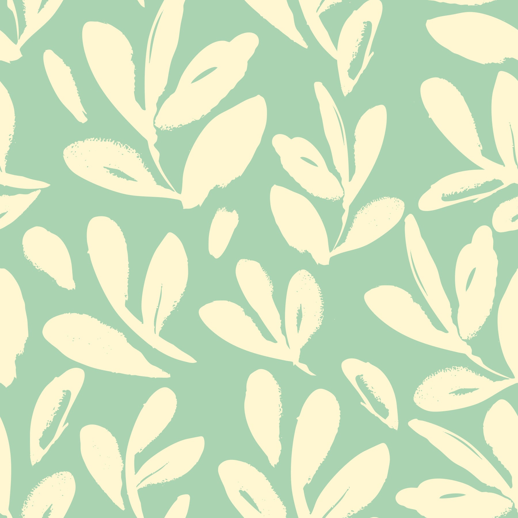 Sage and Cream Hand-Painted Leaf Wallpaper⁠