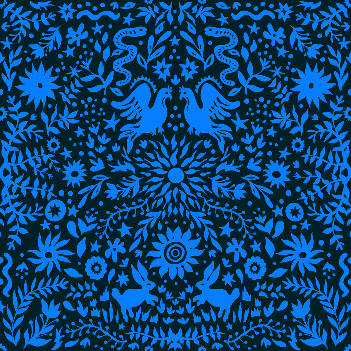 Mexican Folklore Blue Bird and Rabbit Motif Wallpaper⁠ in your room