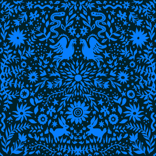 Mexican Folklore Blue Bird and Rabbit Motif Wallpaper⁠
