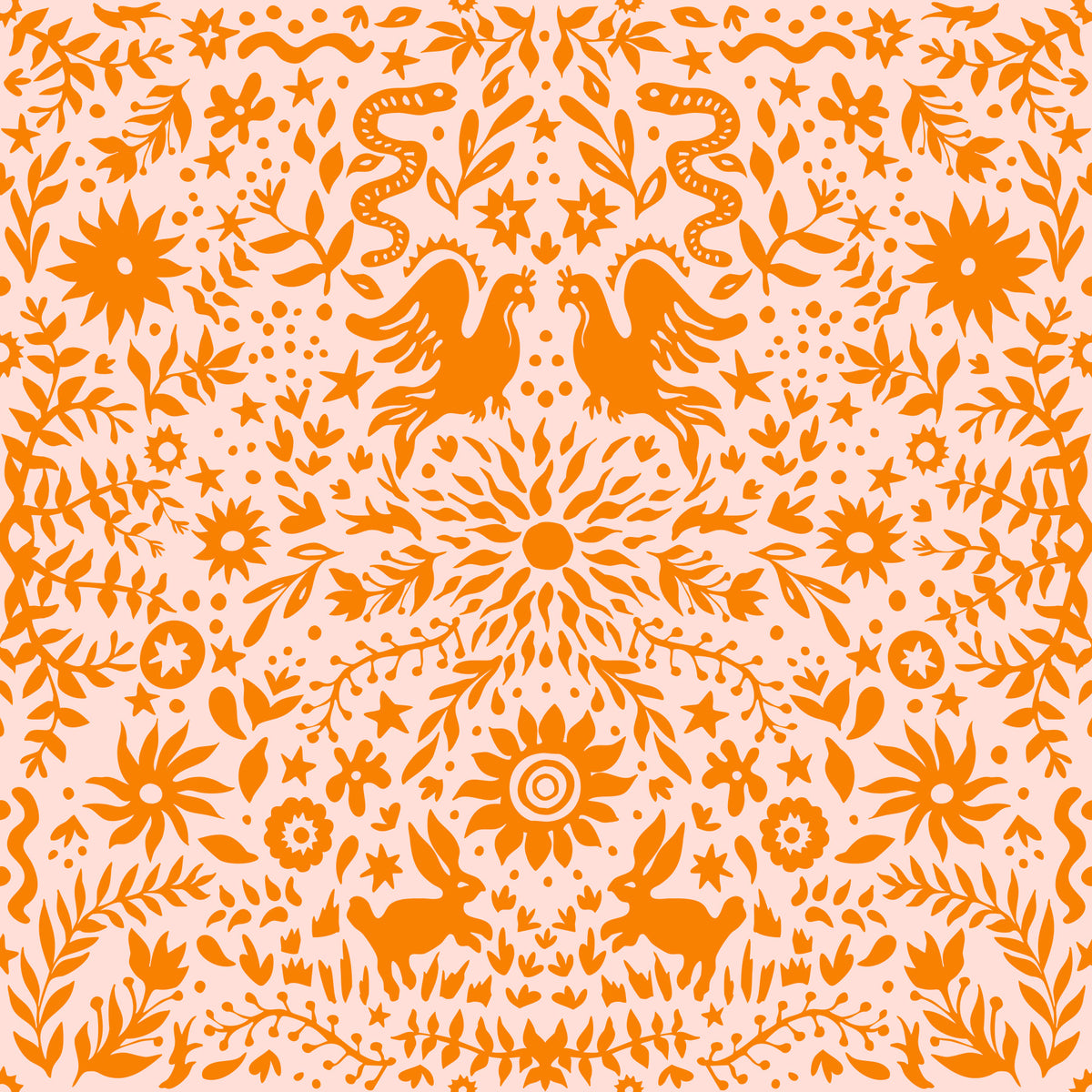 Orange Whimsical Woodland Creature Pattern Wallpaper⁠ in your room