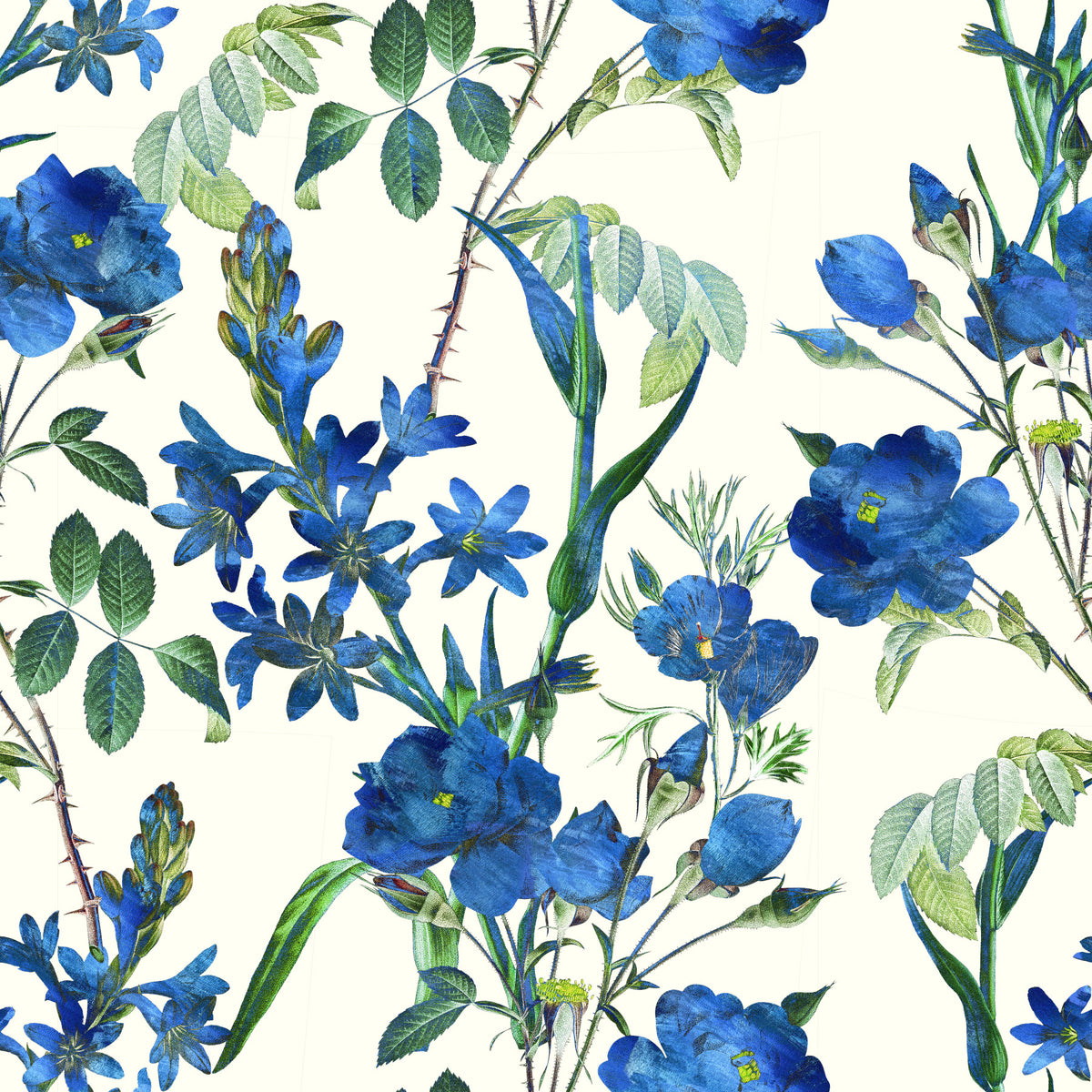 Vintage Indigo Wildflower Garden Pattern Wallpaper⁠ in your room