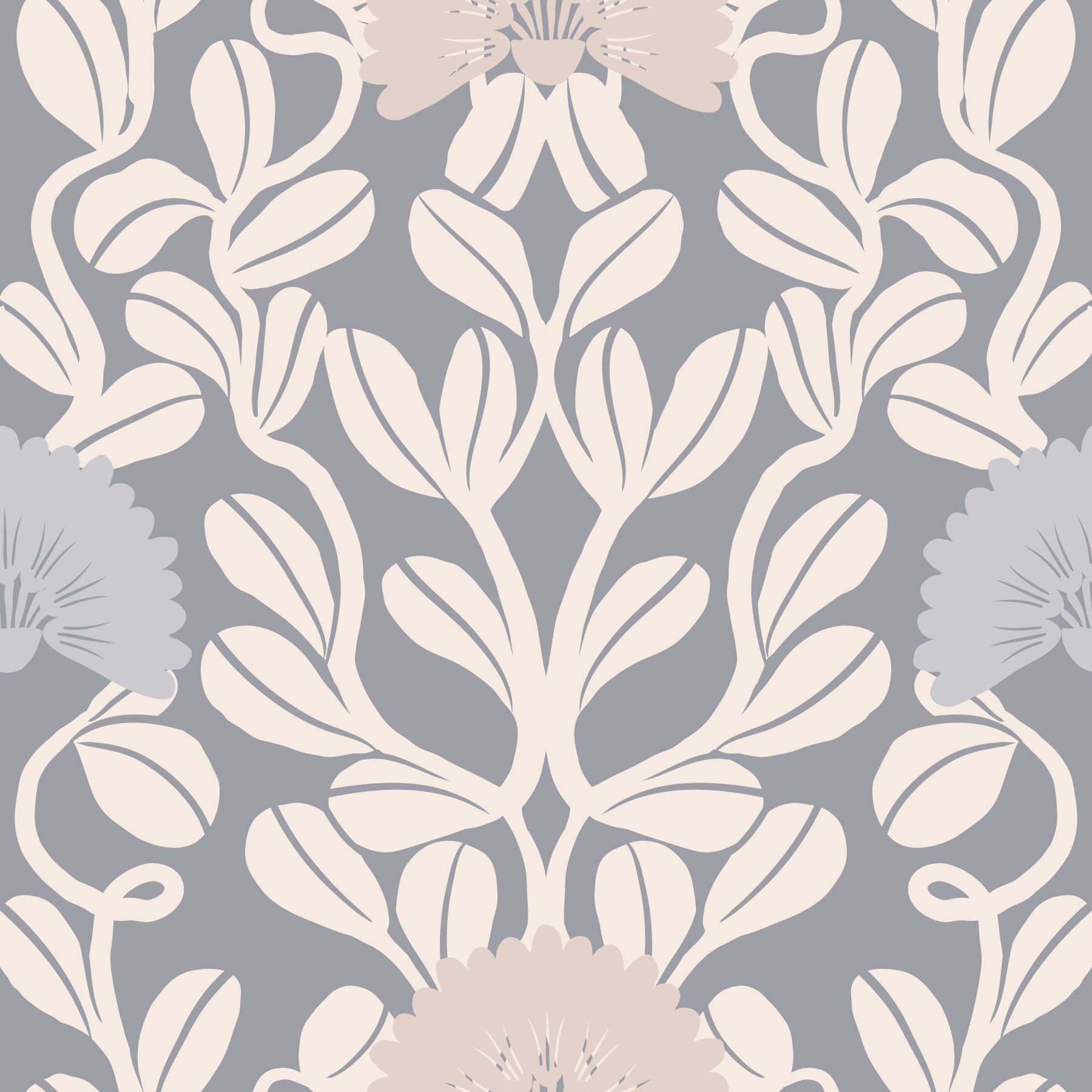 Grey and Cream Damask Floral Wallpaper⁠
