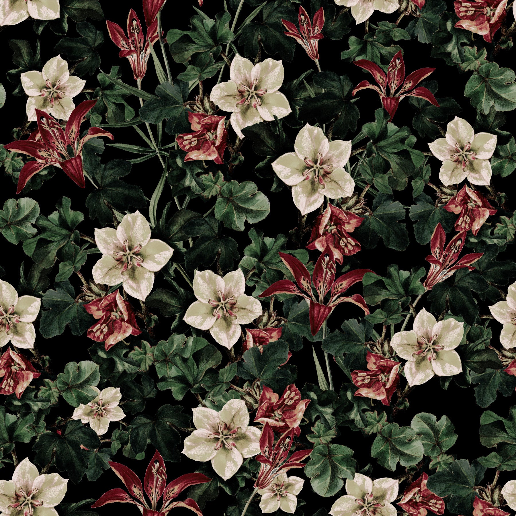 Midnight Garden Botanical Bloom Wallpaper⁠