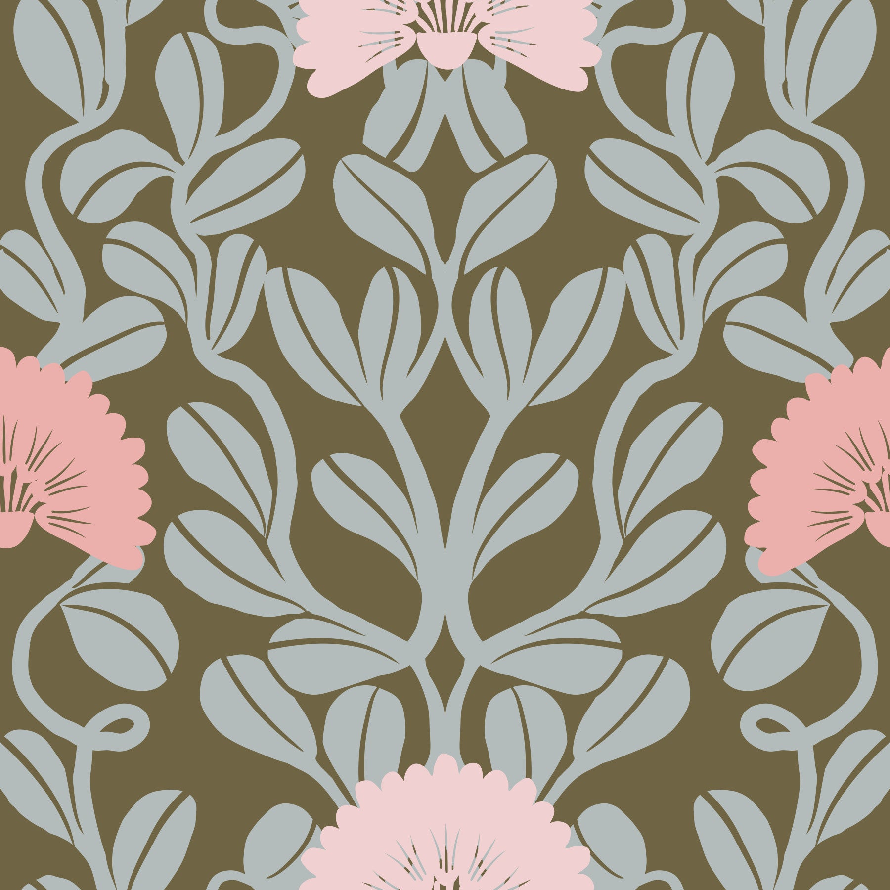 Sage and Blush Botanical Damask Wallpaper⁠
