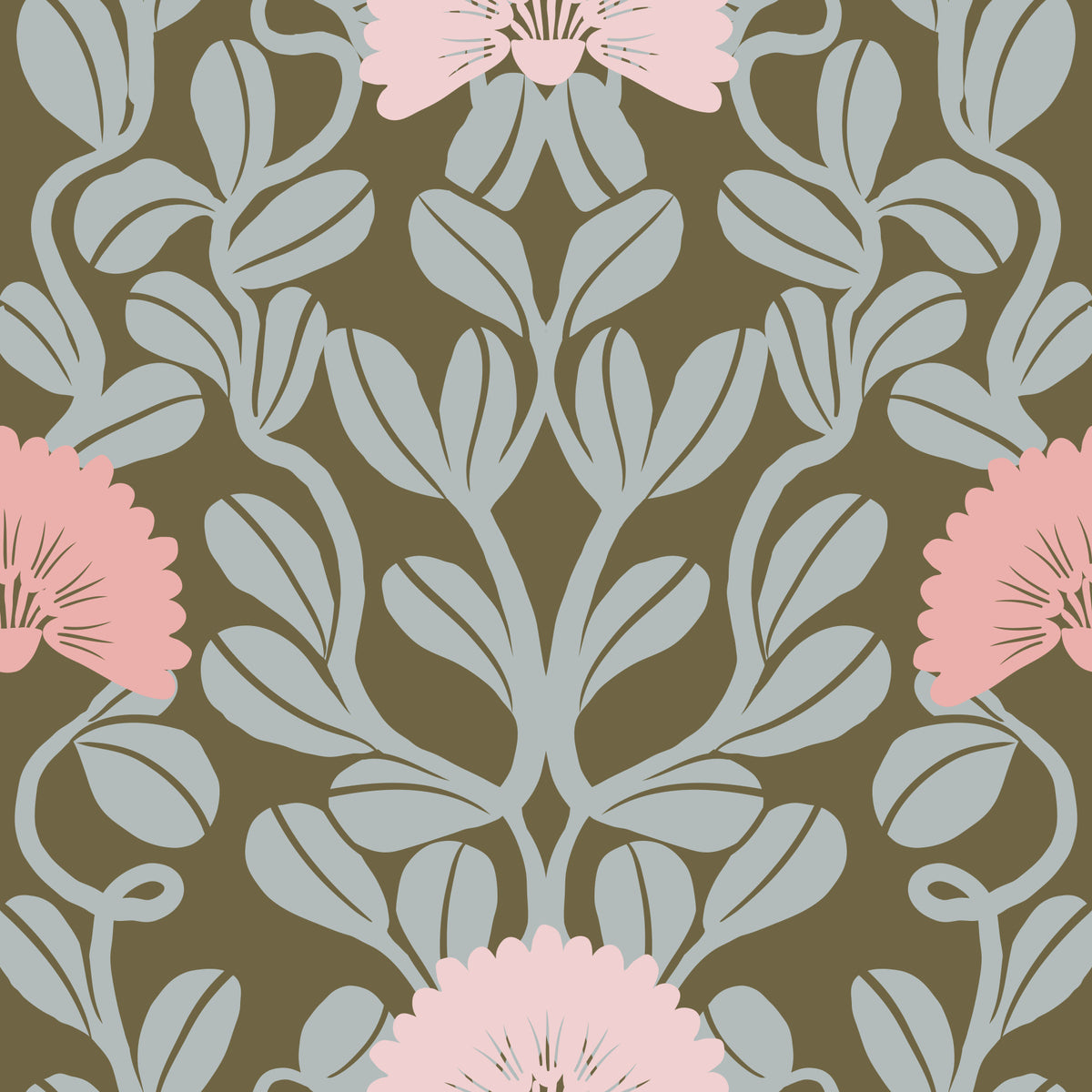 Sage and Blush Botanical Damask Wallpaper⁠ in your room