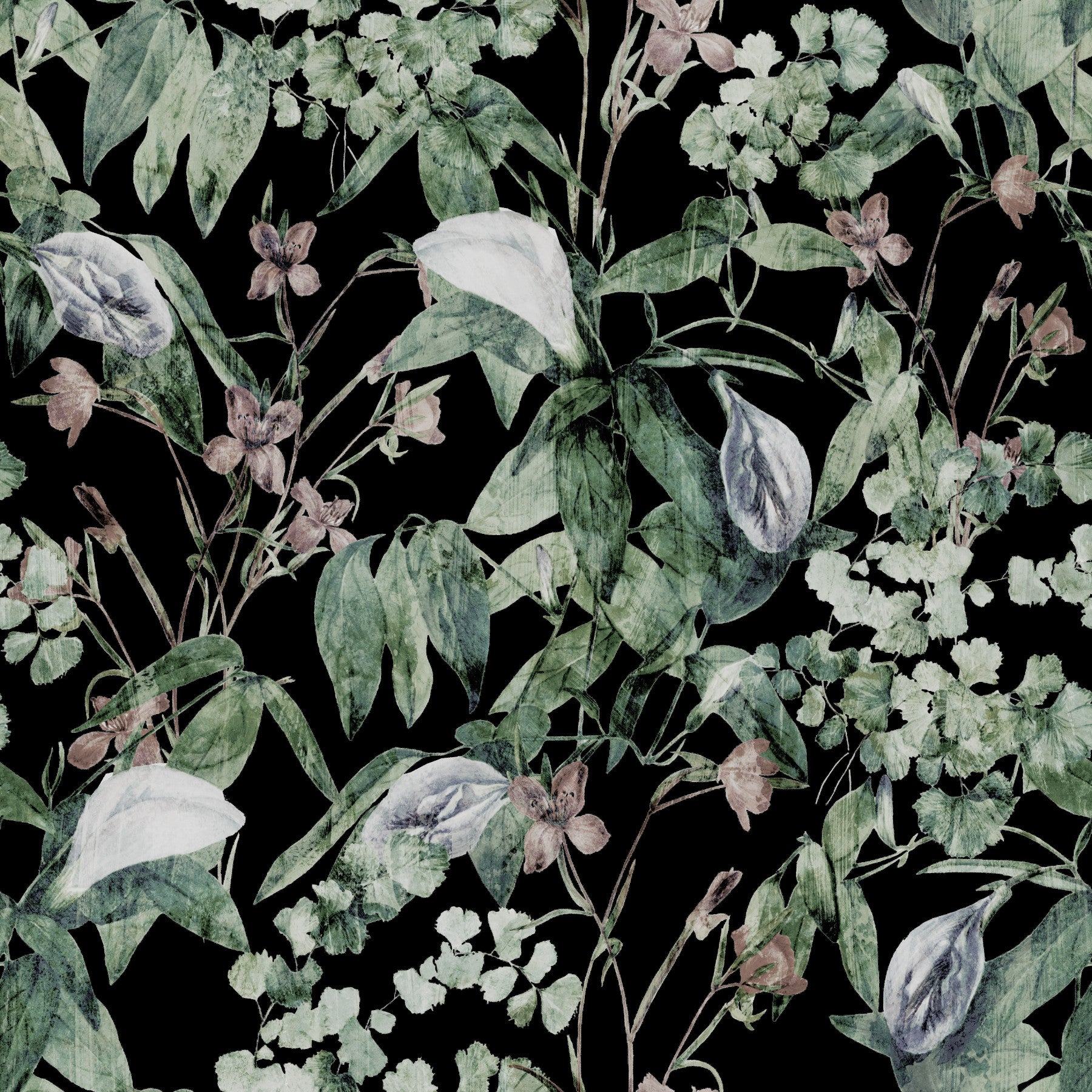 Midnight Botanical Sketch Wallpaper⁠