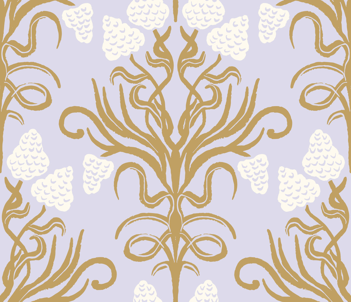 Art Nouveau Gold and Lavender Botanical Wallpaper⁠ in your room