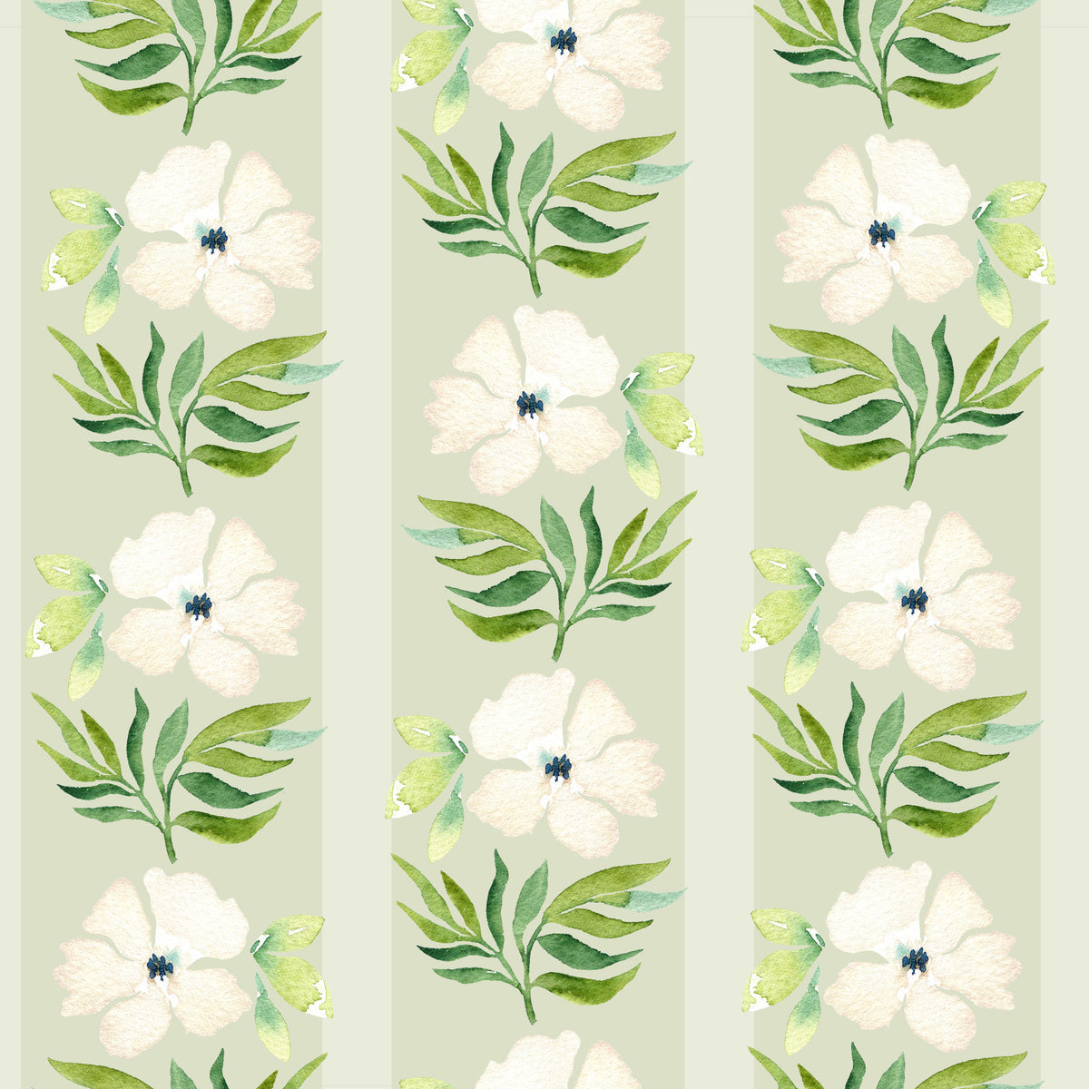 Watercolor Sage Floral Stripe Wallpaper⁠ in your room — zoomed