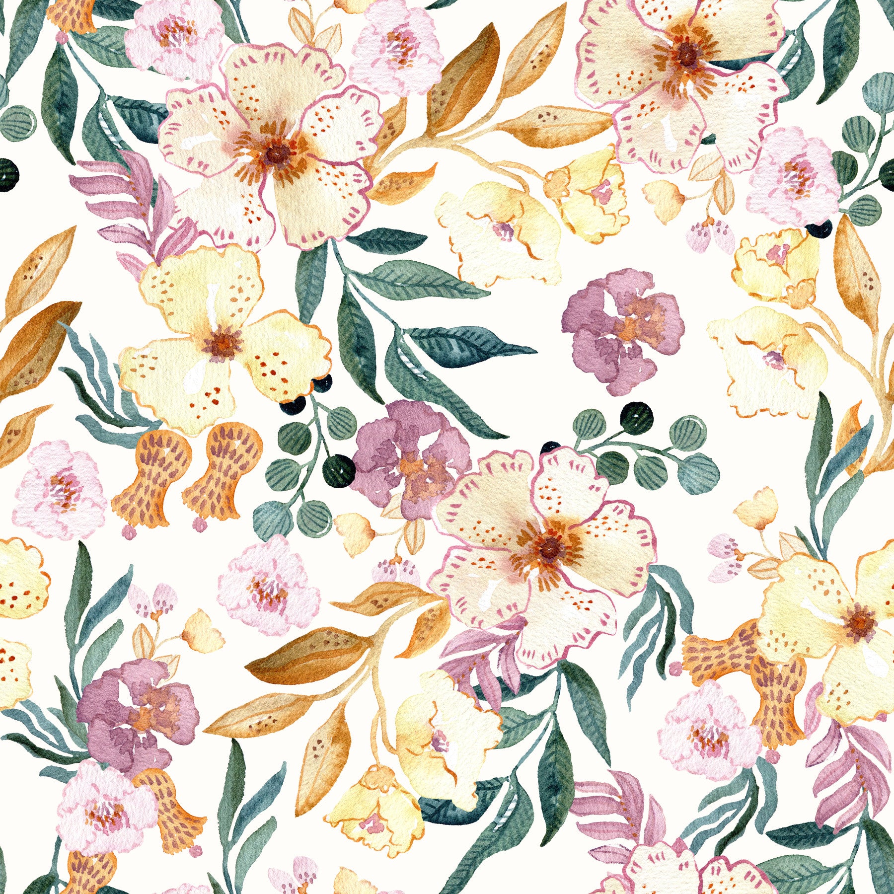Soft Watercolor Meadow Floral Wallpaper⁠