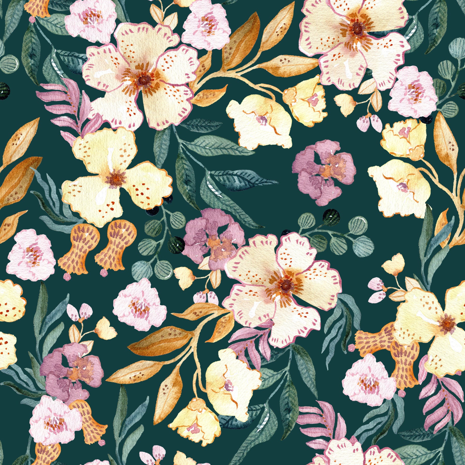 Midnight Botanical Bloom Art Wallpaper⁠