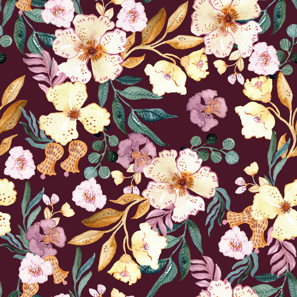 Rustic Garden Watercolor Wallpaper⁠ in your room — zoomed
