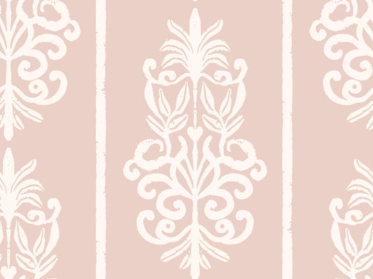 Blush Damask Striped Motif Wallpaper⁠