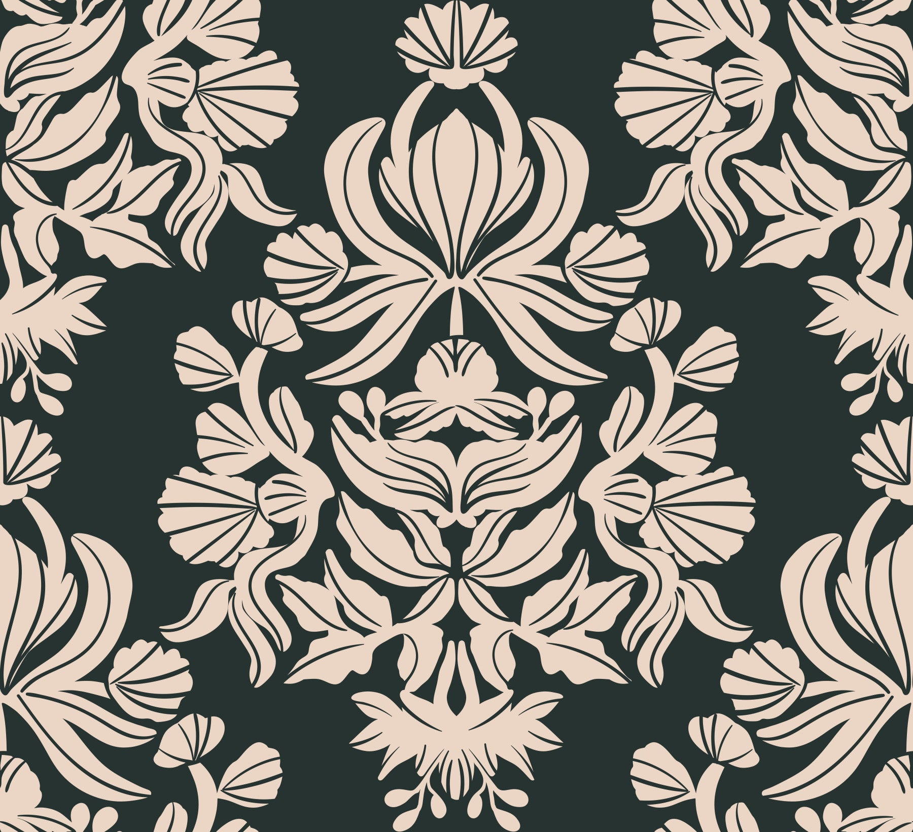Creamy Damask Flora Wallpaper⁠