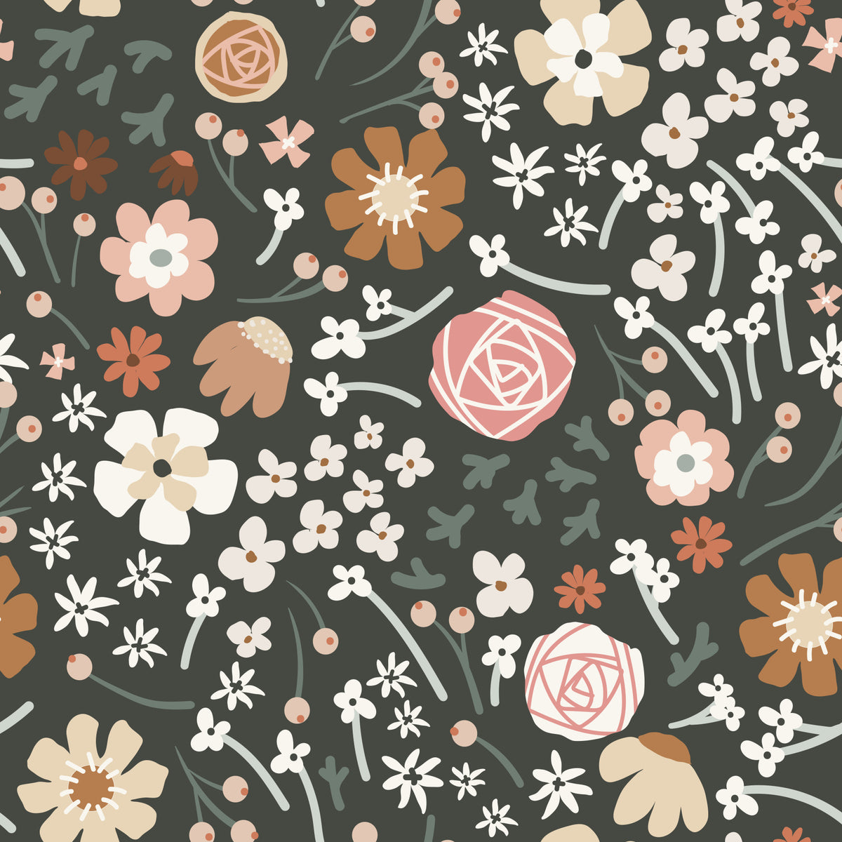 Rustic Meadow Botanical Pattern Wallpaper⁠