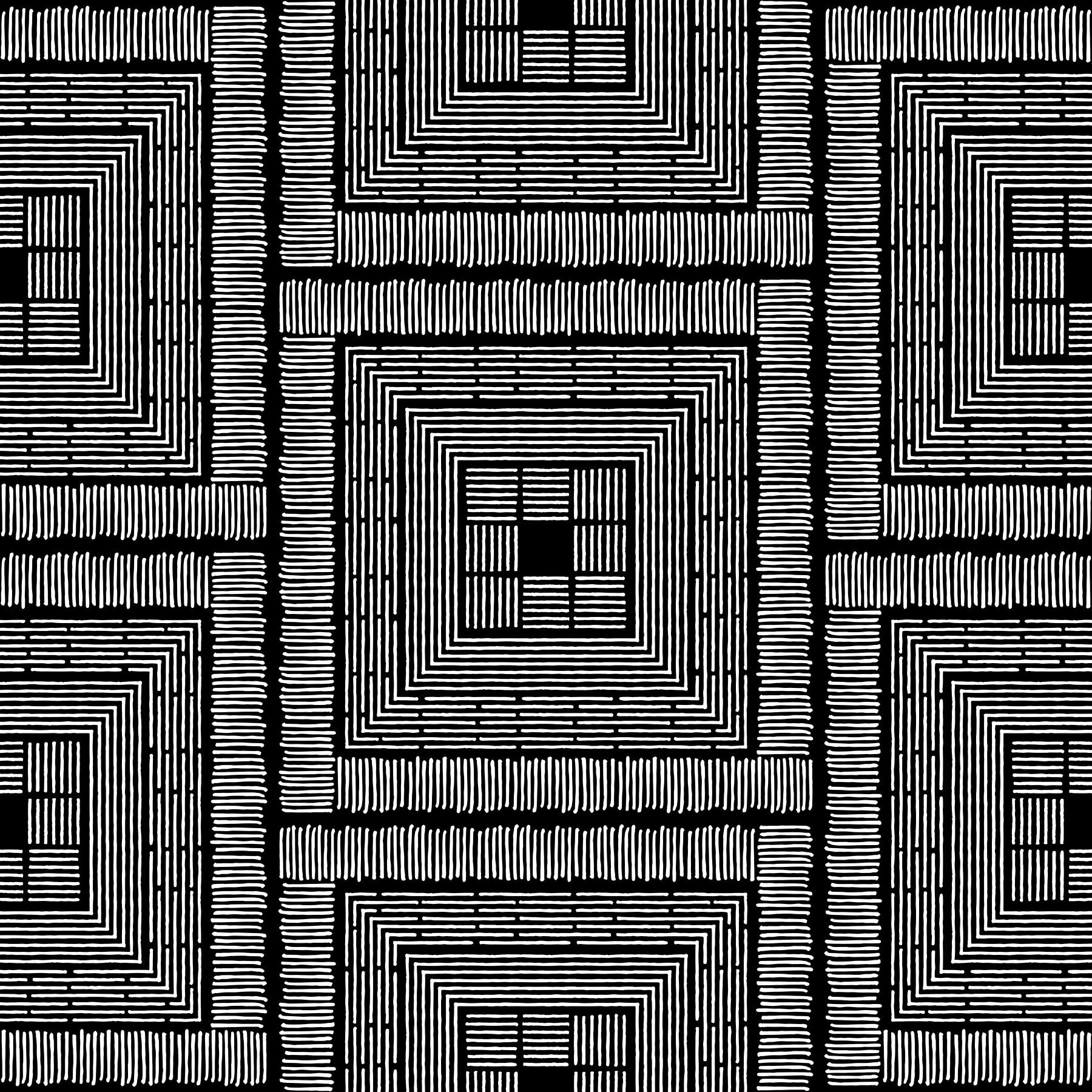 Abstract Hand-Drawn Linear Square Motif Wallpaper⁠