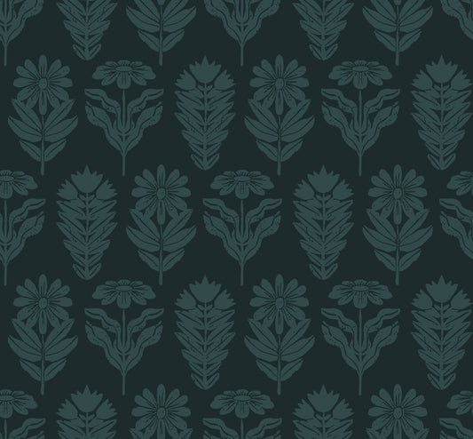 Midnight Botanical Block Print Wallpaper⁠