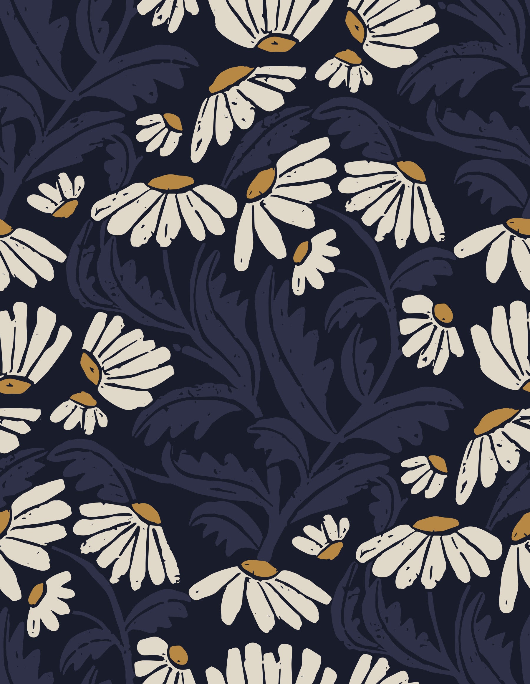 Midnight Daisy Folk Meadow Wallpaper⁠