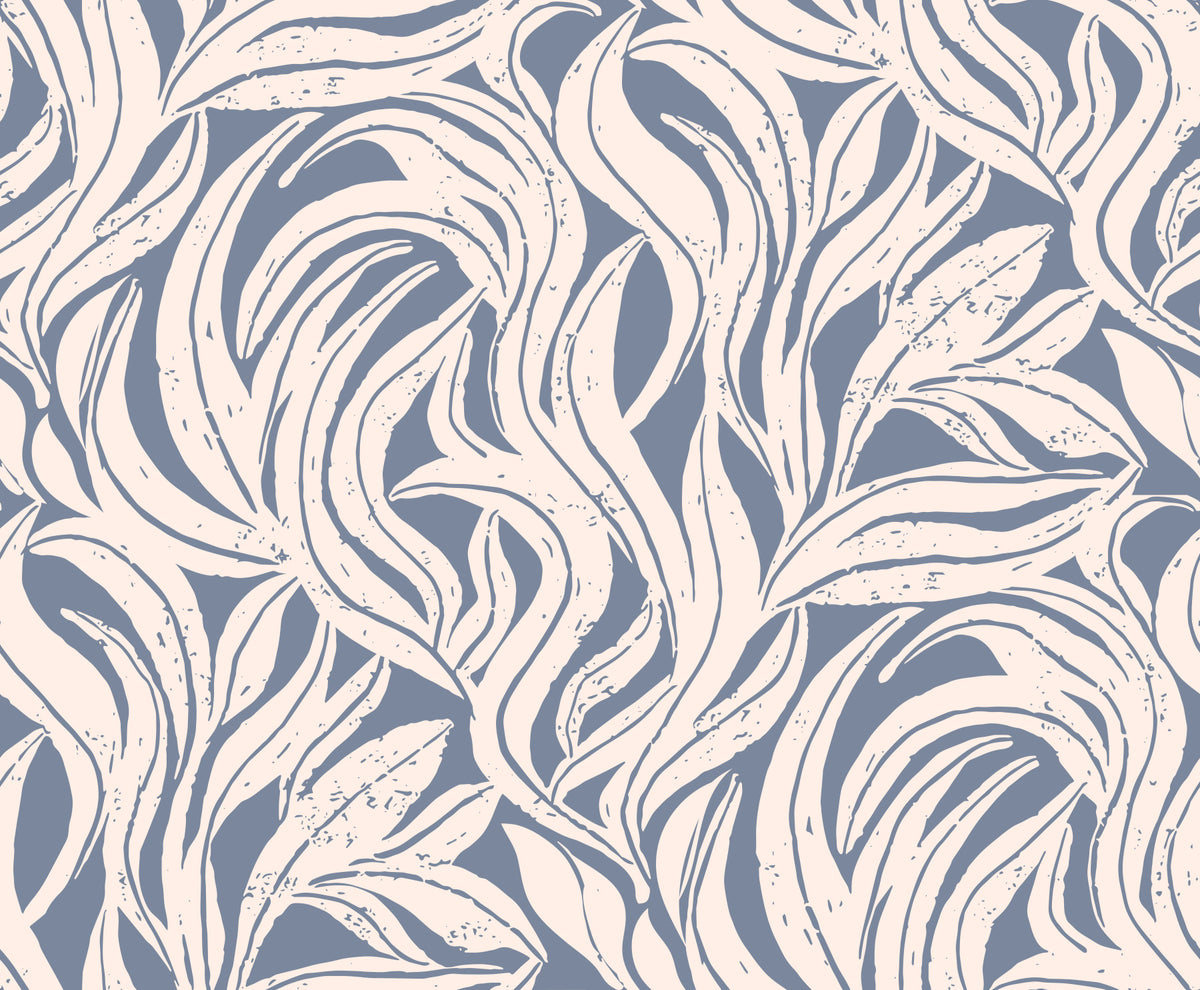 Cream and Blue Flowing Leaf Pattern Wallpaper⁠ in your room