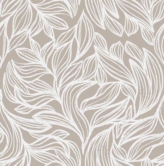 Serene Linear Foliage in Taupe Wallpaper⁠