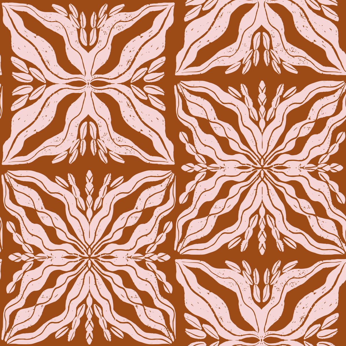 Rustic Terracotta Floral Geometric Wallpaper⁠ in your room — zoomed