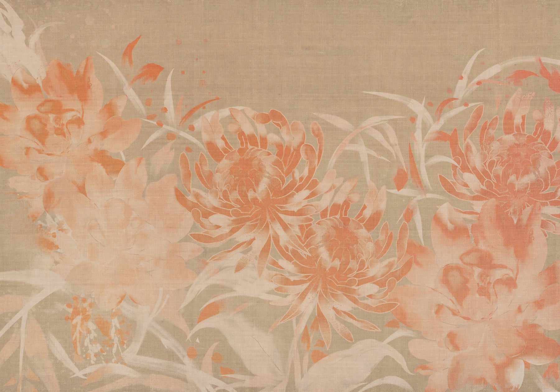 Minimalist Painted Chrysanthemum Wall Mural