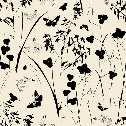Silhouette Meadow and Butterfly Print Wallpaper⁠