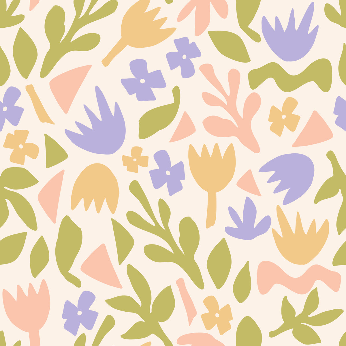 Pastel Botanical Folk Art Shapes Wallpaper⁠ in your room