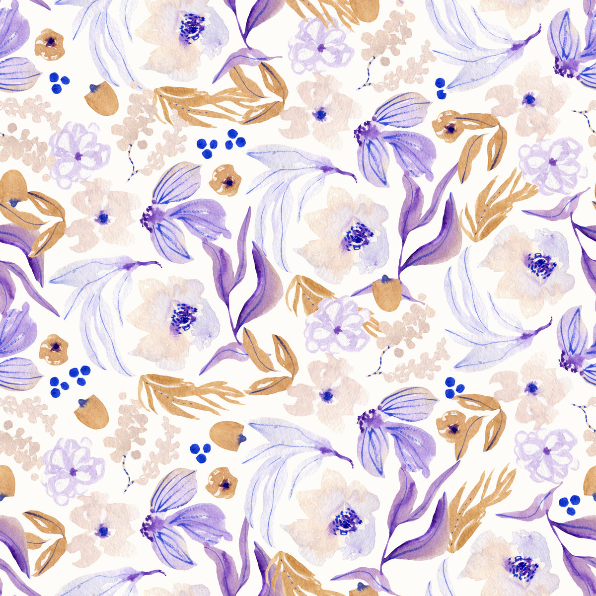 Lavender and Gold Botanical Bloom Wallpaper⁠ in your room — zoomed