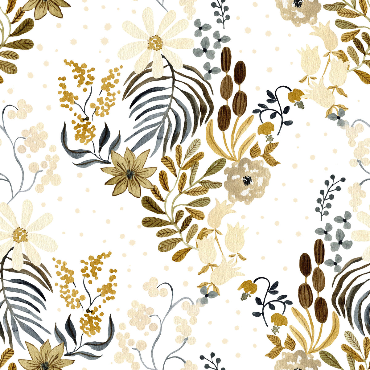 Rustic Earthy Botanical Field Wallpaper⁠ in your room — zoomed