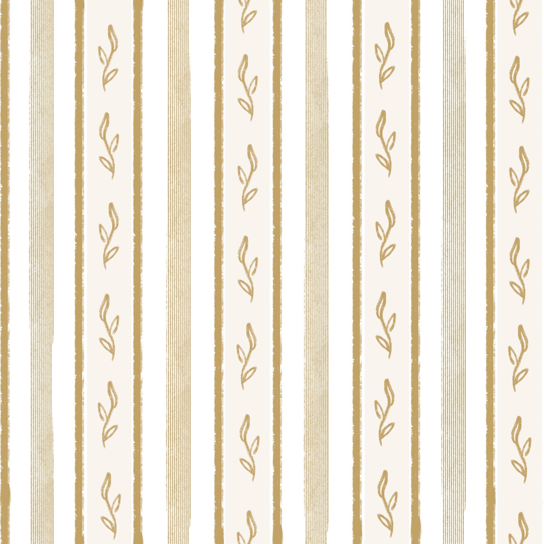 Golden Leaf Striped Botanical Wallpaper⁠