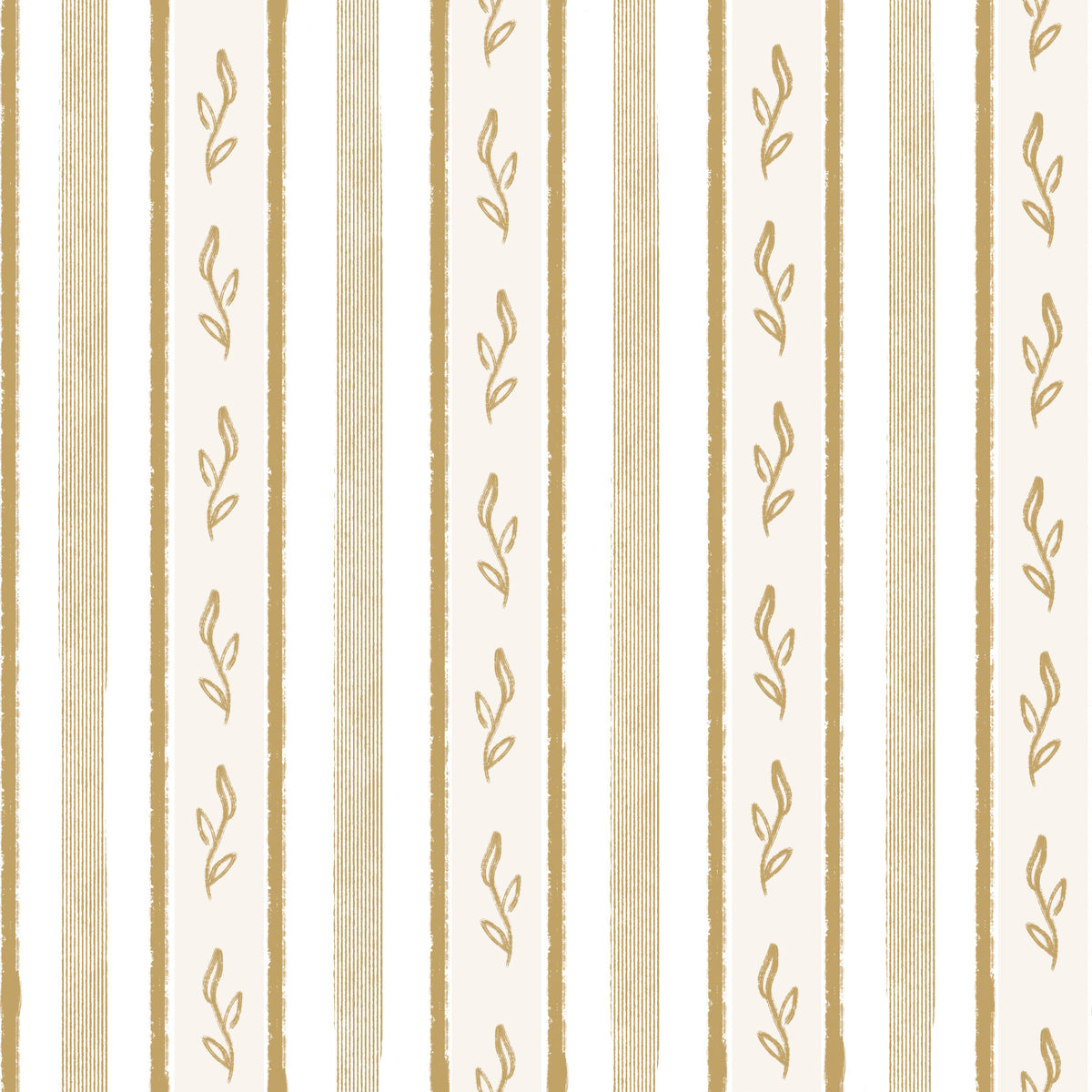 Golden Leaf Striped Botanical Wallpaper⁠ in your room — zoomed