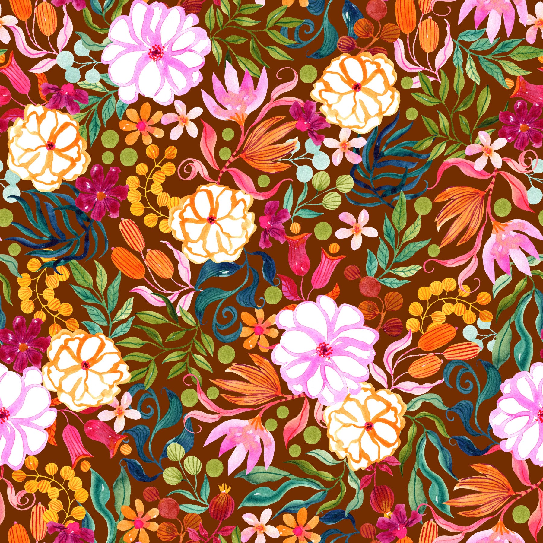 Vivid Hand-Painted Garden Wallpaper⁠