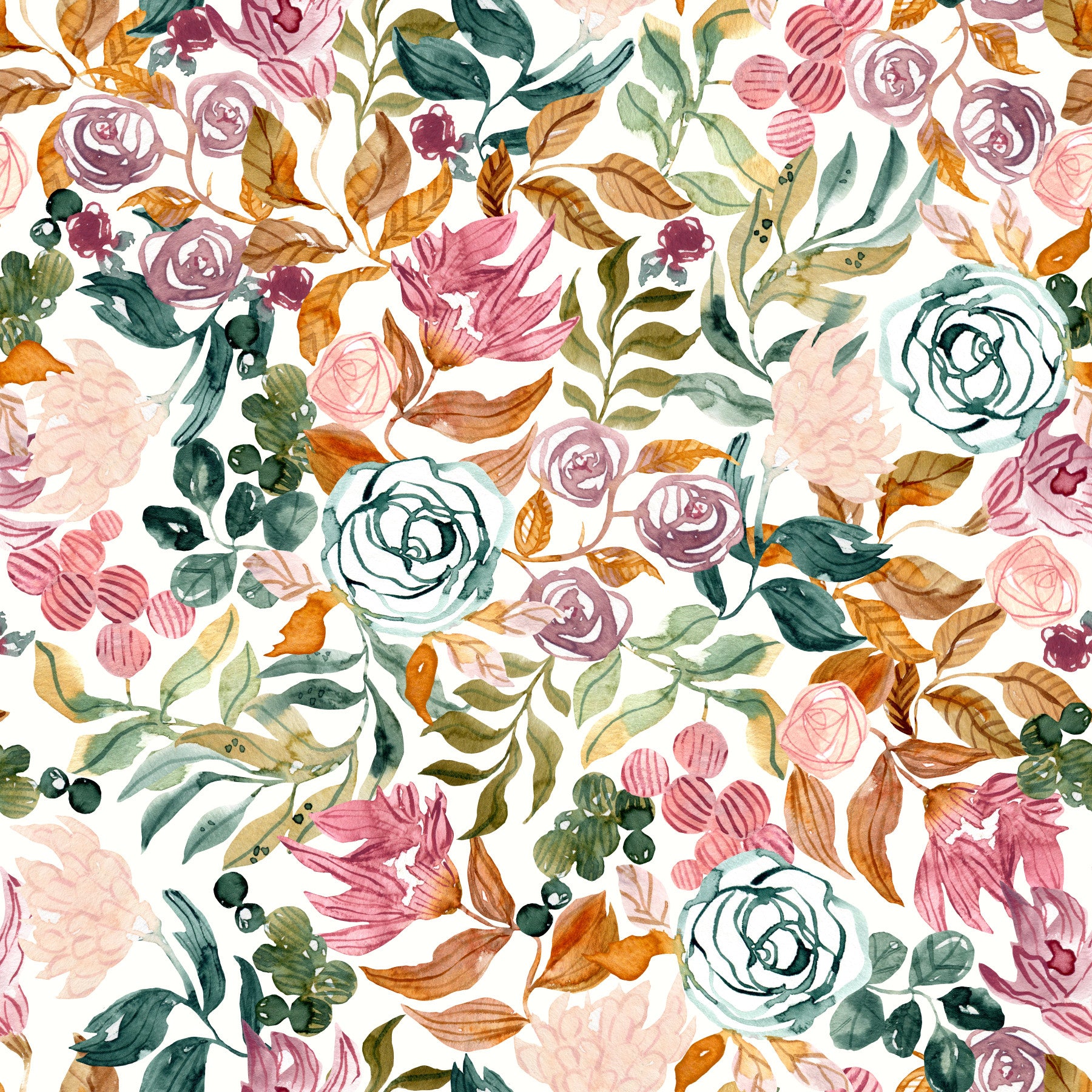 Autumn Garden Watercolor Florals Wallpaper⁠