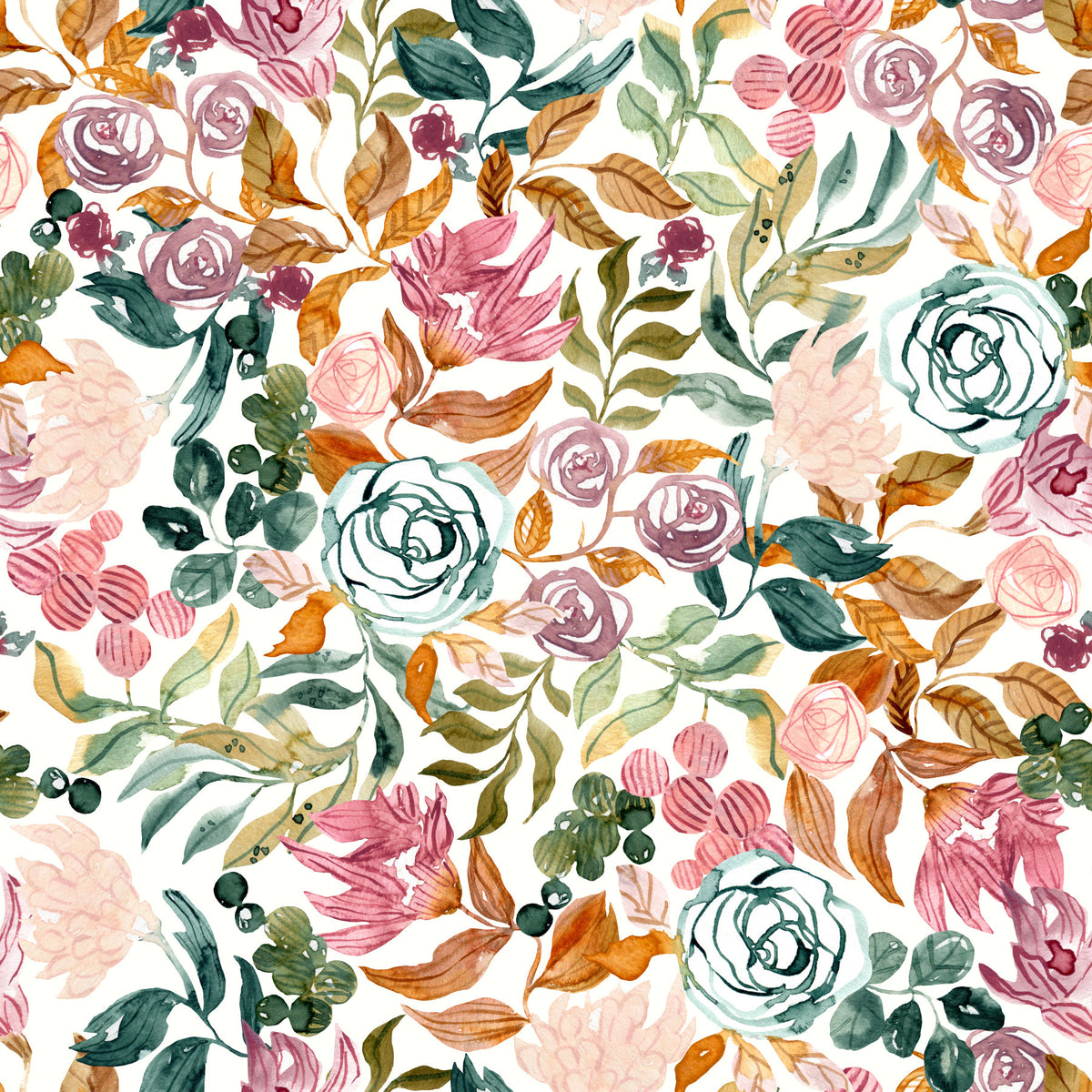 Autumn Garden Watercolor Florals Wallpaper⁠ in your room — zoomed