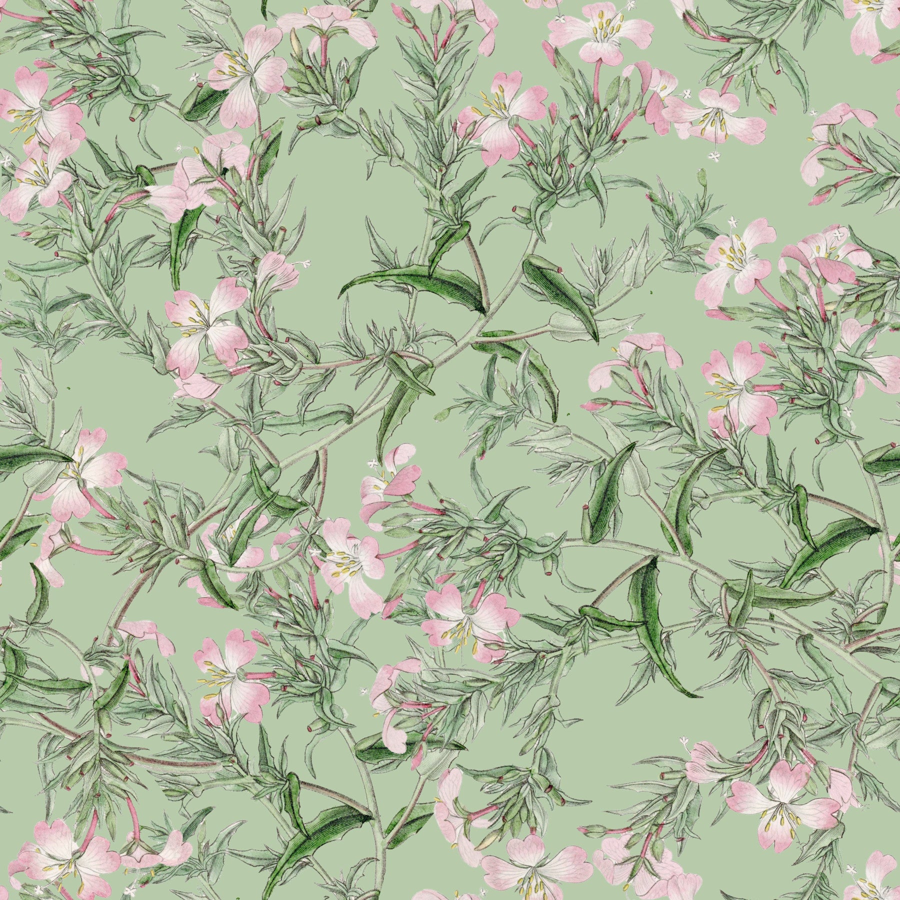Soft Sage Floral Botanical Meadow Wallpaper⁠