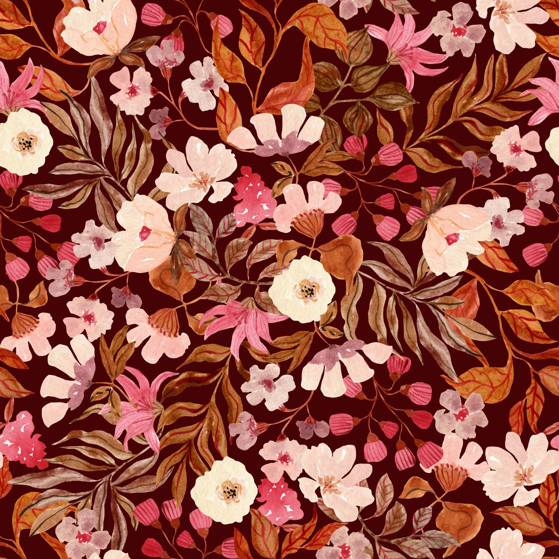 Autumn Garden Watercolor Blooms Wallpaper⁠