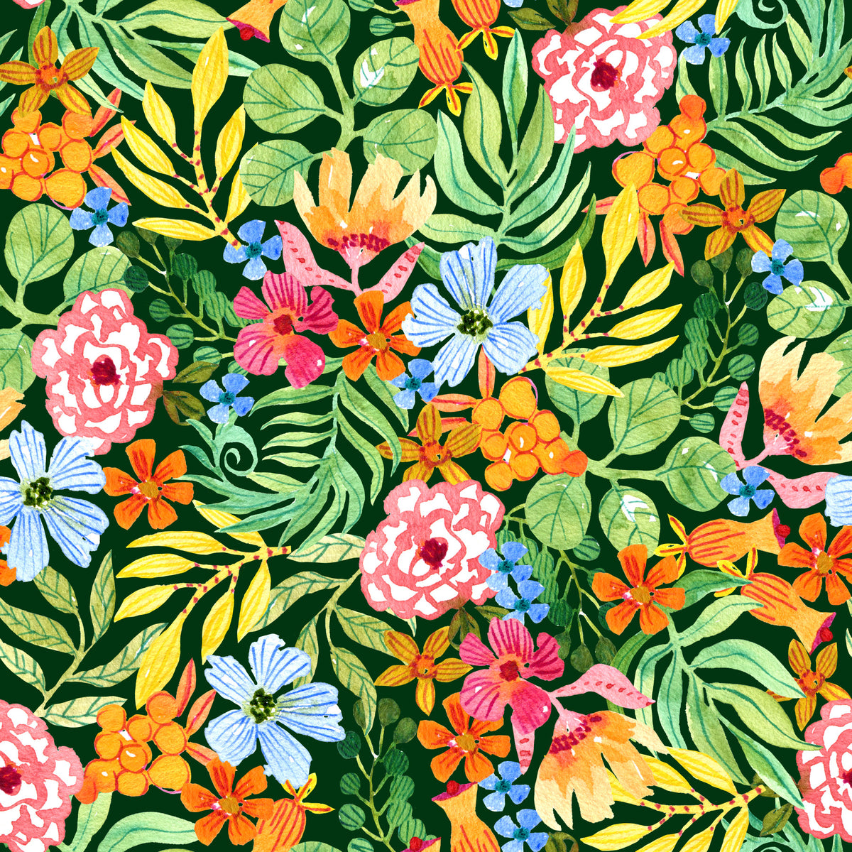 Vibrant Botanical Garden Illustration Wallpaper⁠ in your room