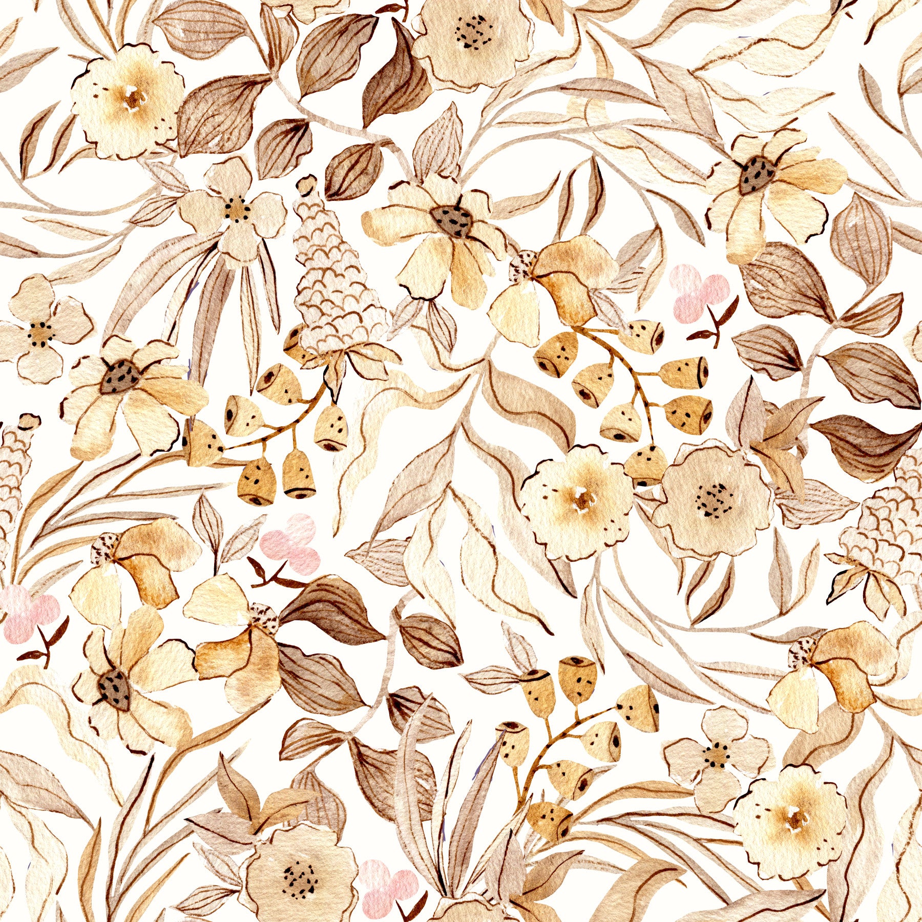 Rustic Earthy Botanical Meadow Wallpaper⁠