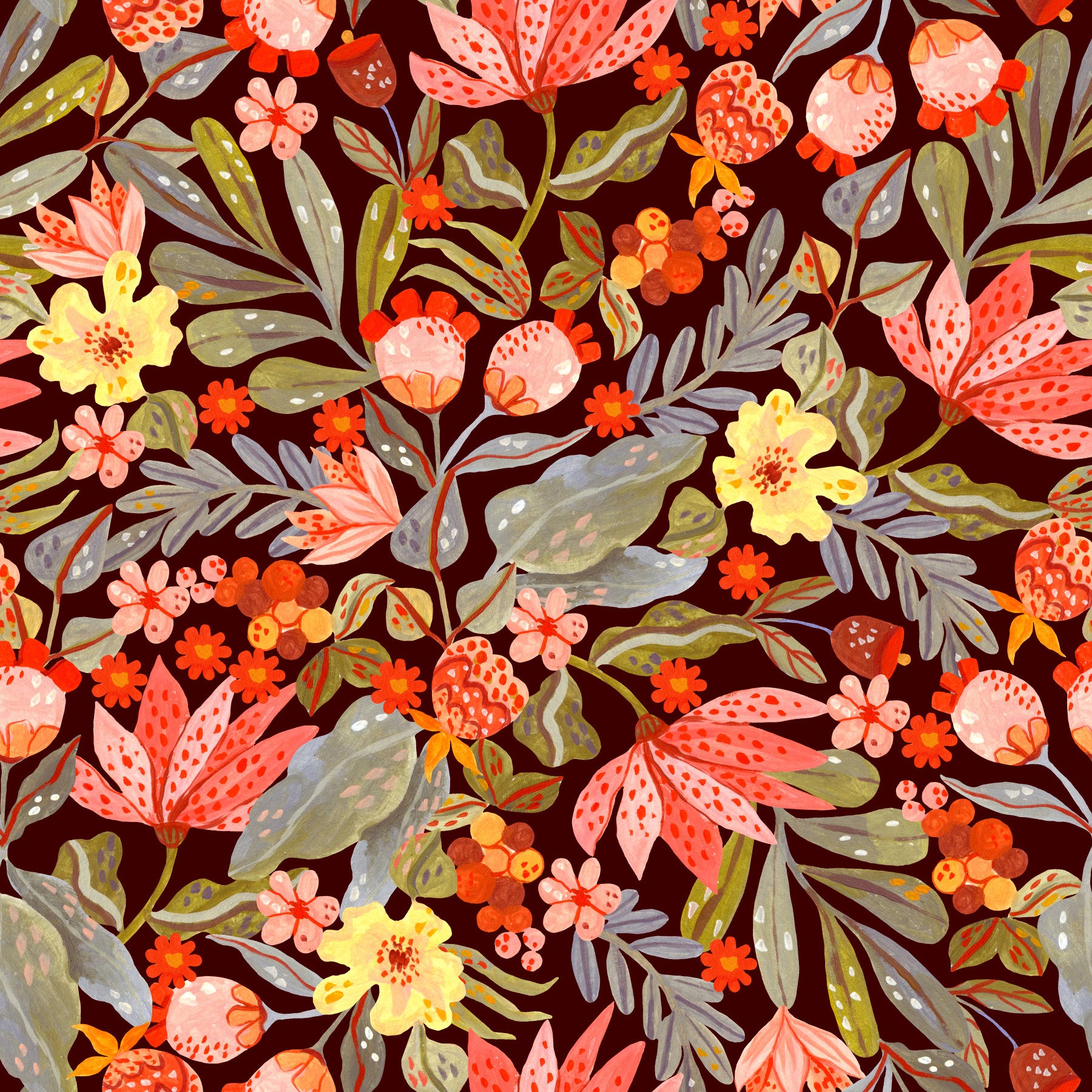 Whimsical Meadow Flora Repeat Wallpaper⁠