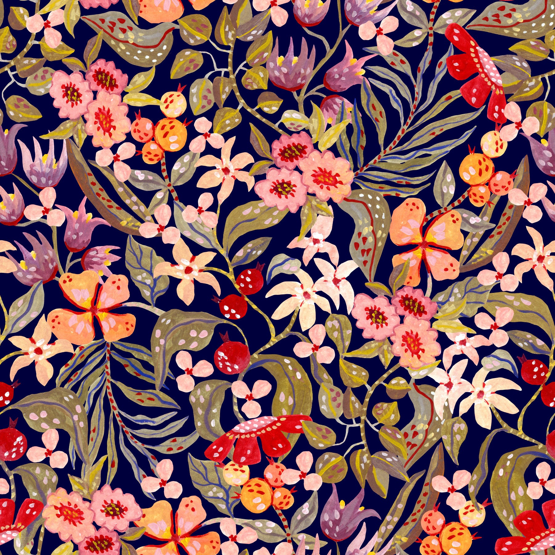 Twilight Berry Orchard Illustration Wallpaper⁠