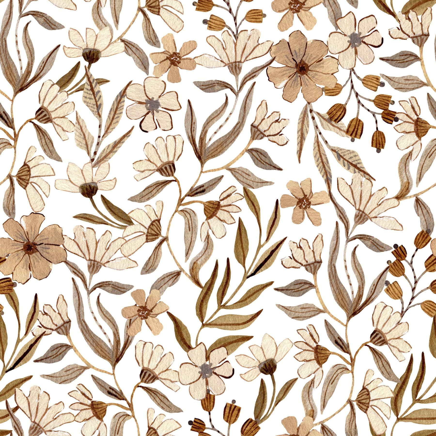 Neutral Watercolor Floral Sketch Wallpaper⁠