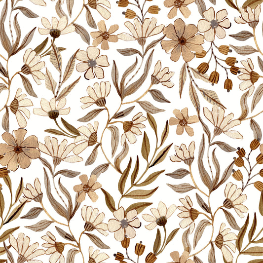 Neutral Watercolor Floral Sketch Wallpaper⁠