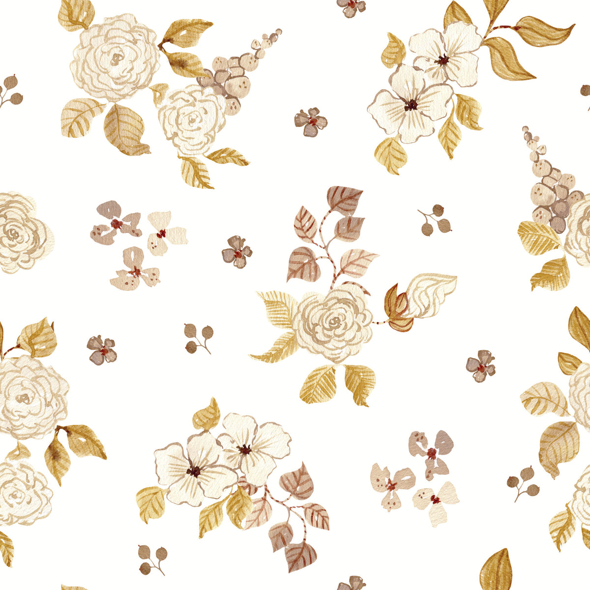 Watercolor Autumn Rose Botanical Wallpaper⁠ in your room — zoomed