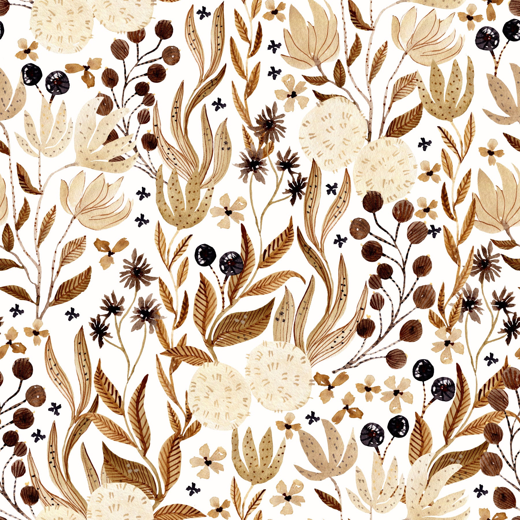 Autumn Meadow Botanical Sketch Wallpaper⁠