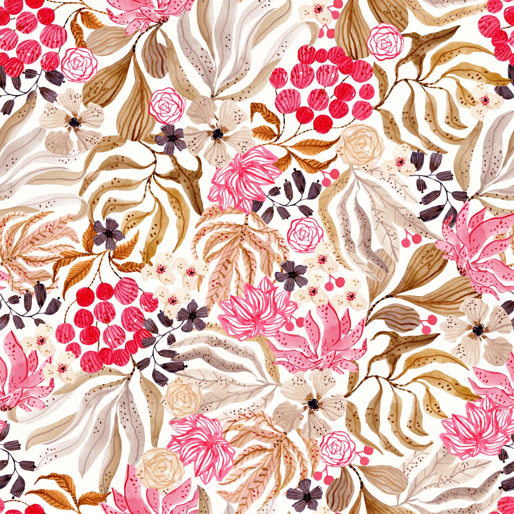 Modern Whimsical Berry Garden Wallpaper⁠