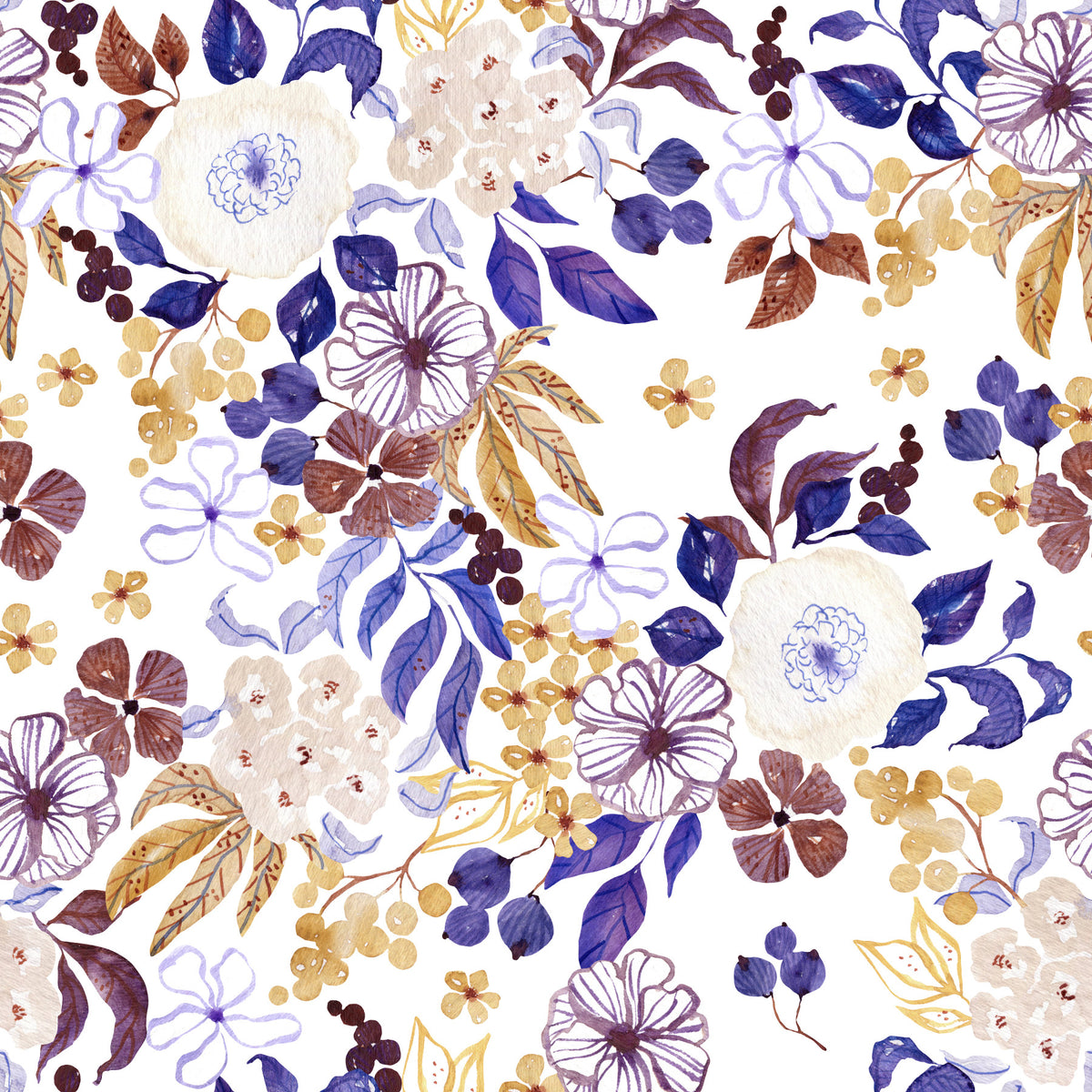 Indigo and Ochre Botanical Garden Wallpaper⁠ in your room — zoomed