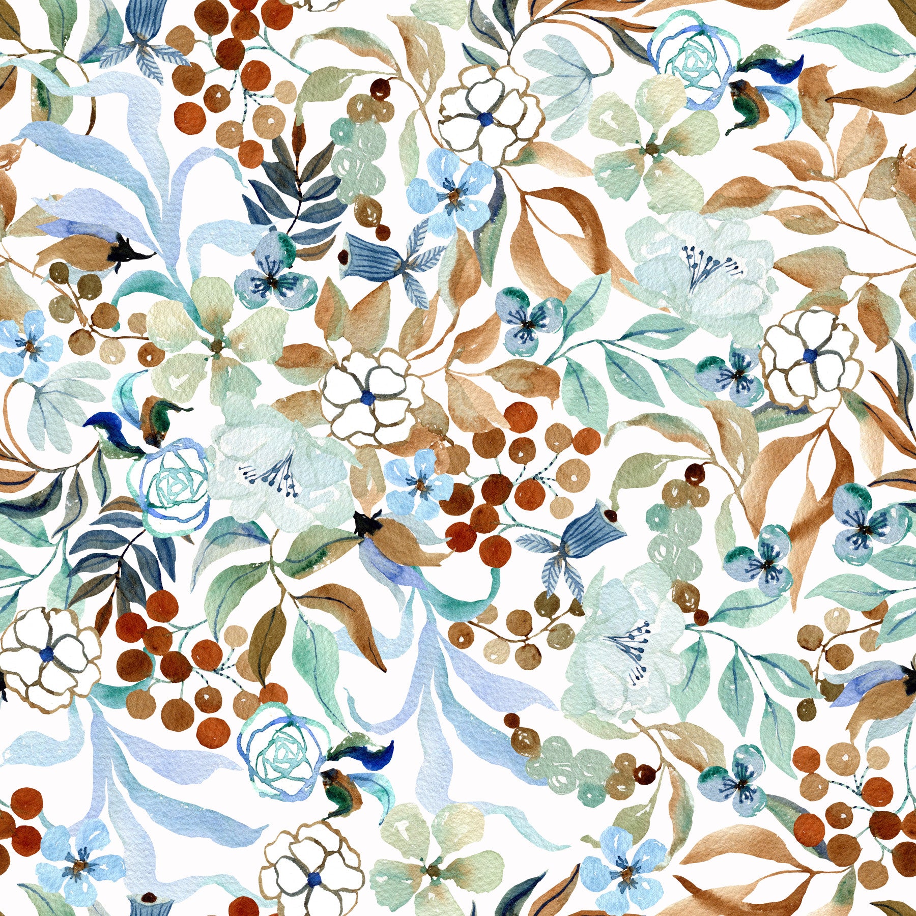 Soft Sage and Blue Meadow Pattern Wallpaper⁠