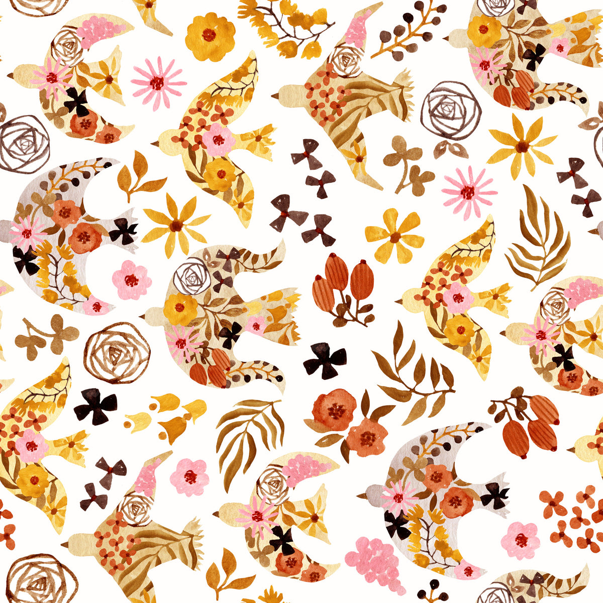Rustic Floral Bird Flight Wallpaper⁠ in your room