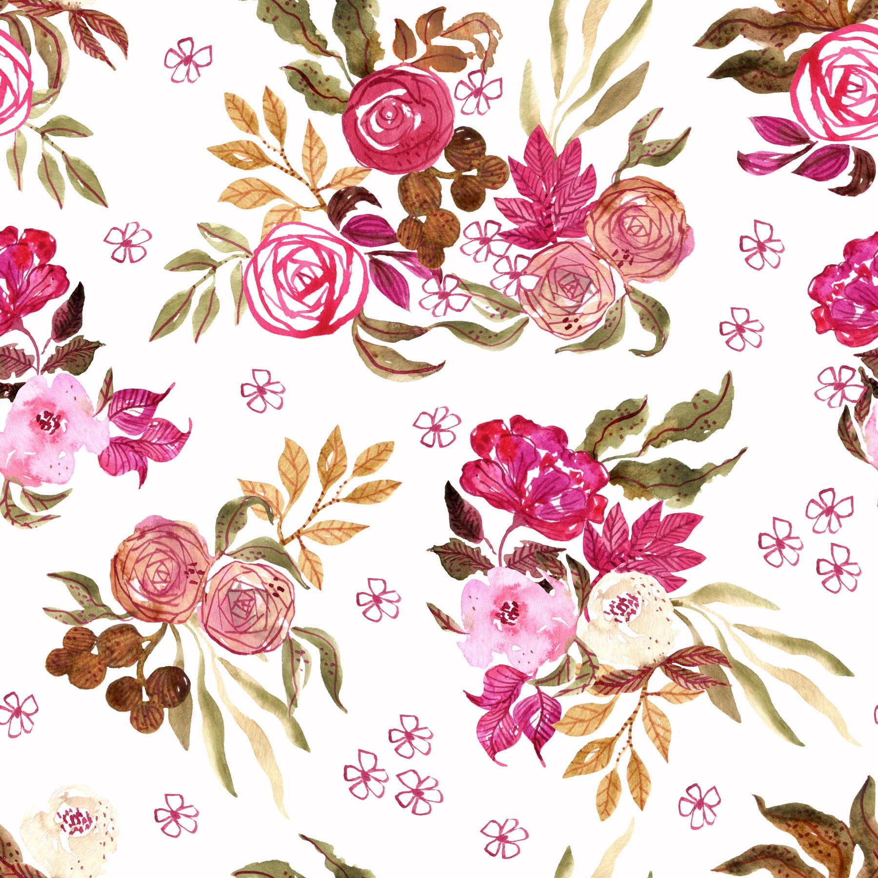 Crimson Rose Watercolor Bouquet Wallpaper⁠