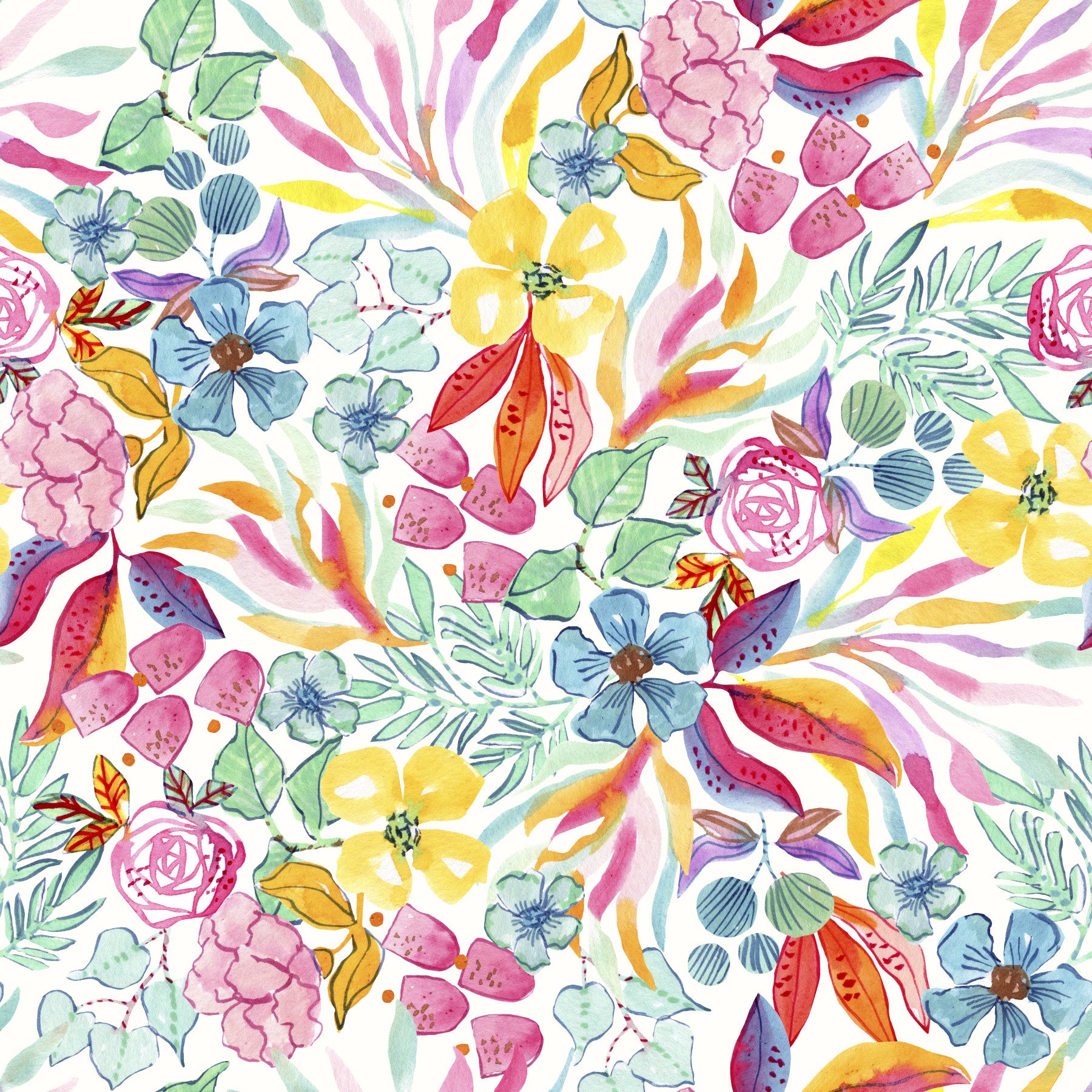 Charming Meadow Floral Illustration Wallpaper⁠